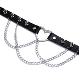 Double Chain Heart Choker - Edgy Leather Punk Necklace - In Control Clothing