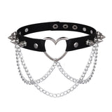 Double Chain Heart Choker - Edgy Leather Punk Necklace - In Control Clothing