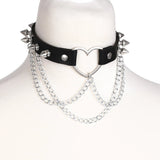 Double Chain Heart Choker - Edgy Leather Punk Necklace - In Control Clothing