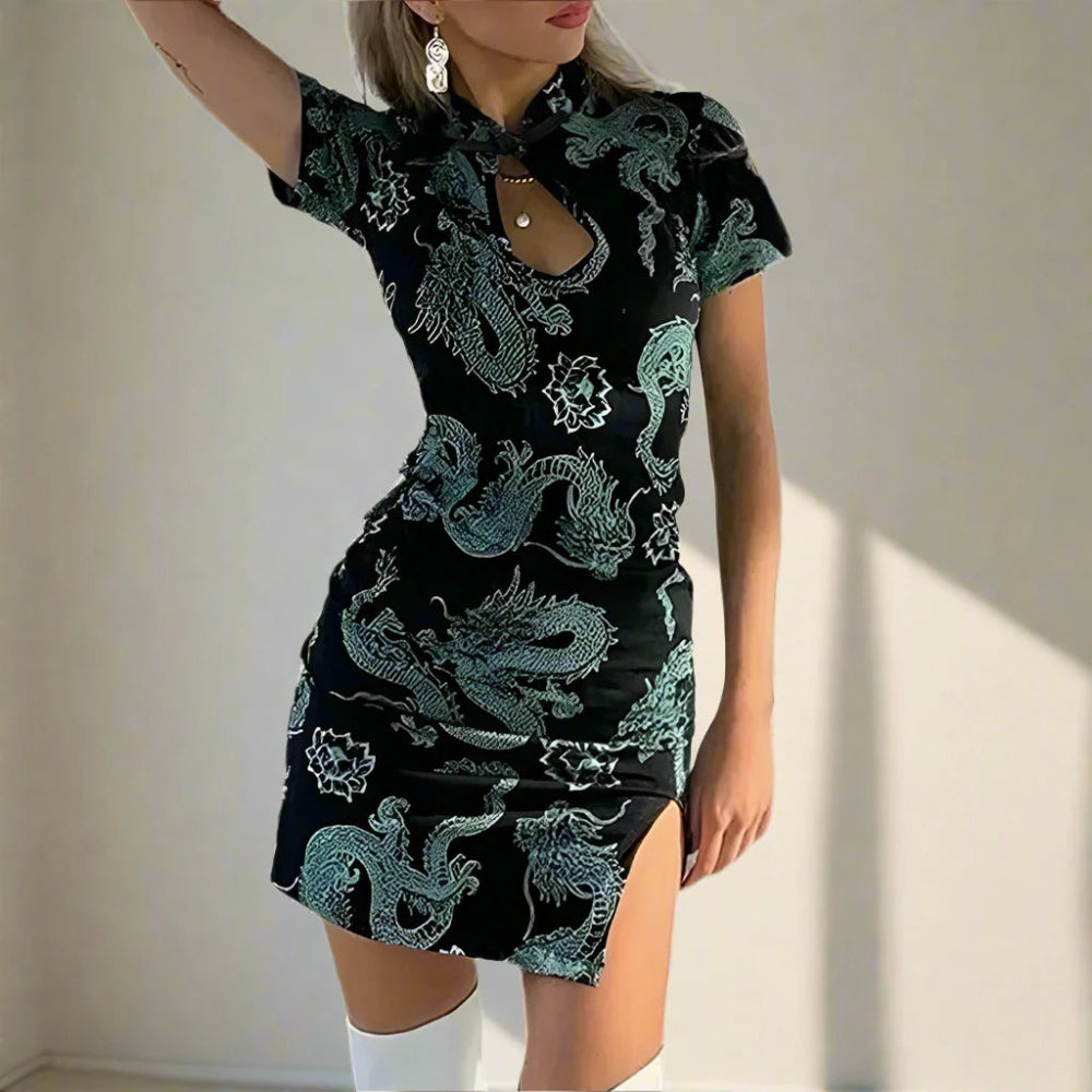 Dragon Print Cheongsam Dress – In Control Clothing
