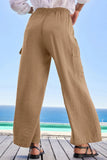 Drawstring Frilled Waist Wide Leg Utility Trousers