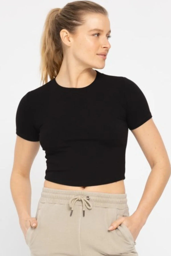 MONO B Essential Micro-ribbed Cropped Athleisure Tee