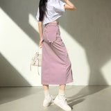 Edgy Distressed Front Split Denim Midi Skirt - In Control Clothing