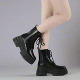Edgy Lace - Up Combat Boots with Chunky Platform - Black - In Control Clothing