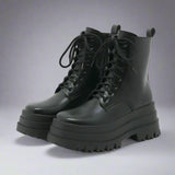 Edgy Lace - Up Combat Boots with Chunky Platform - Black - In Control Clothing