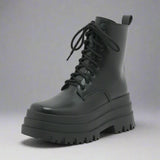 Edgy Lace - Up Combat Boots with Chunky Platform - Black - In Control Clothing