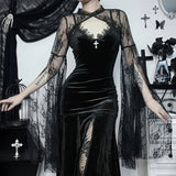 Elegant Lace Flare Sleeve Goth Cover Blouse - In Control Clothing
