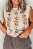 Embroidered Cable - Knit Round Neck Sweater Vest