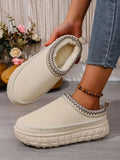 Embroidered Trim Round Toe Platform Boots