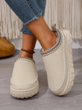 Embroidered Trim Round Toe Platform Boots