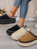 Embroidered Trim Round Toe Platform Boots