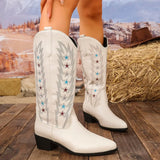 Embroidery Stars Western Knee - High Boots for Women