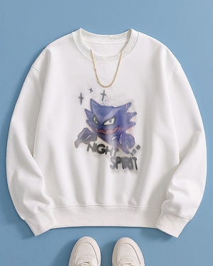 Emo Aesthetic White Crewneck with Night Spirit Print