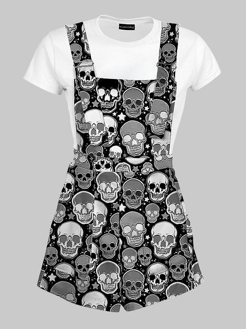 Emo Fashion Skull Print Overall Shorts for Women