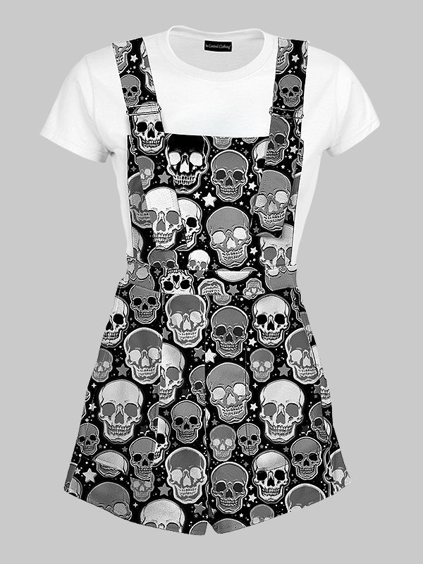 Emo Fashion Skull Print Overall Shorts for Women