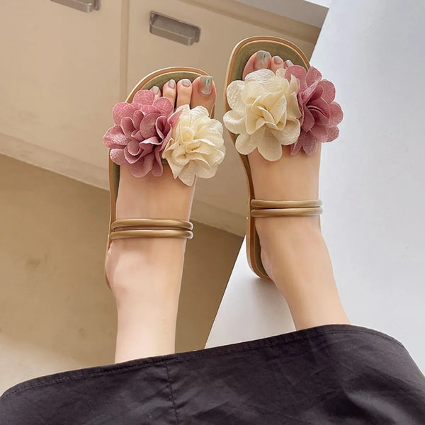 Statement Floral Two-Flower Slip-On Sandals