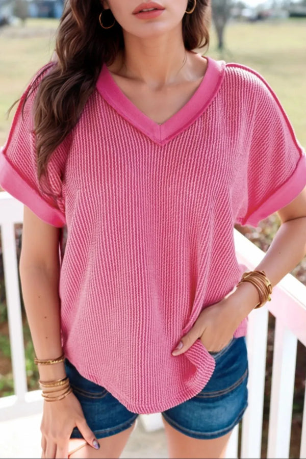 Solid V-Neck Short Sleeve T-Shirt