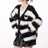 Fairycore Black and White Striped Cardigan - In Control Clothing