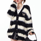 Fairycore Black and White Striped Cardigan - In Control Clothing