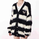 Fairycore Black and White Striped Cardigan - In Control Clothing