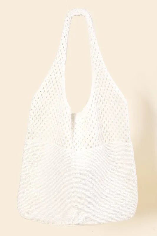 Fame Half Pointelle Knit Tote Bag
