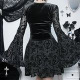 Flare Sleeve Gothic Velvet Dresses - In Control Clothing