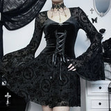 Flare Sleeve Gothic Velvet Dresses - In Control Clothing