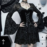 Flare Sleeve Gothic Velvet Dresses - In Control Clothing
