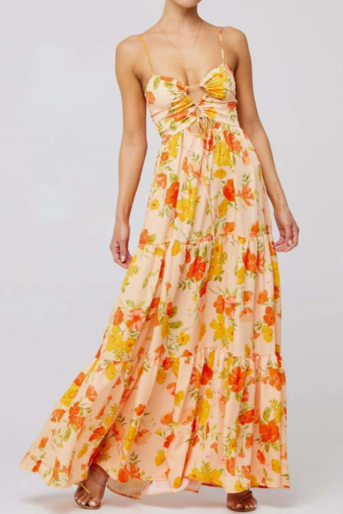 Floral Print Tie Front Maxi Dress