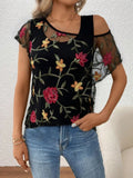 Floral Short Sleeve Sheer Top