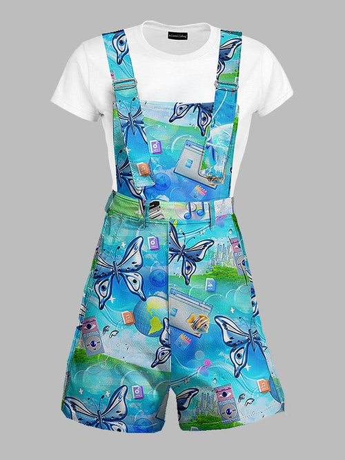 Plus Size Frutiger Aero Butterfly Overall Shorts