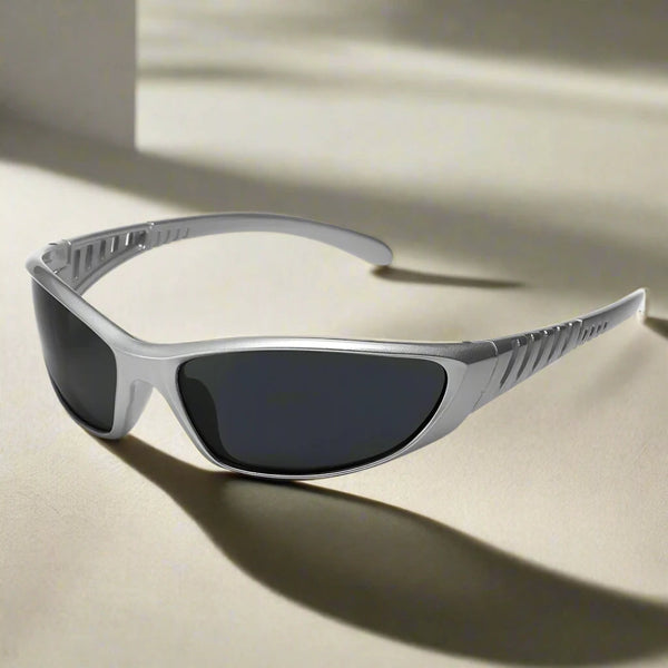 Futuristic Silver Sunglasses - Y2K Style, Color Tinted Lenses