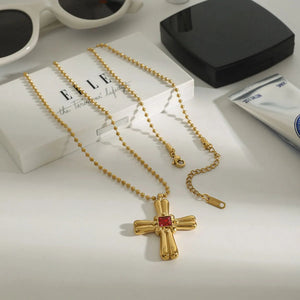 Gold-Plated Zircon Cross Pendant Necklace