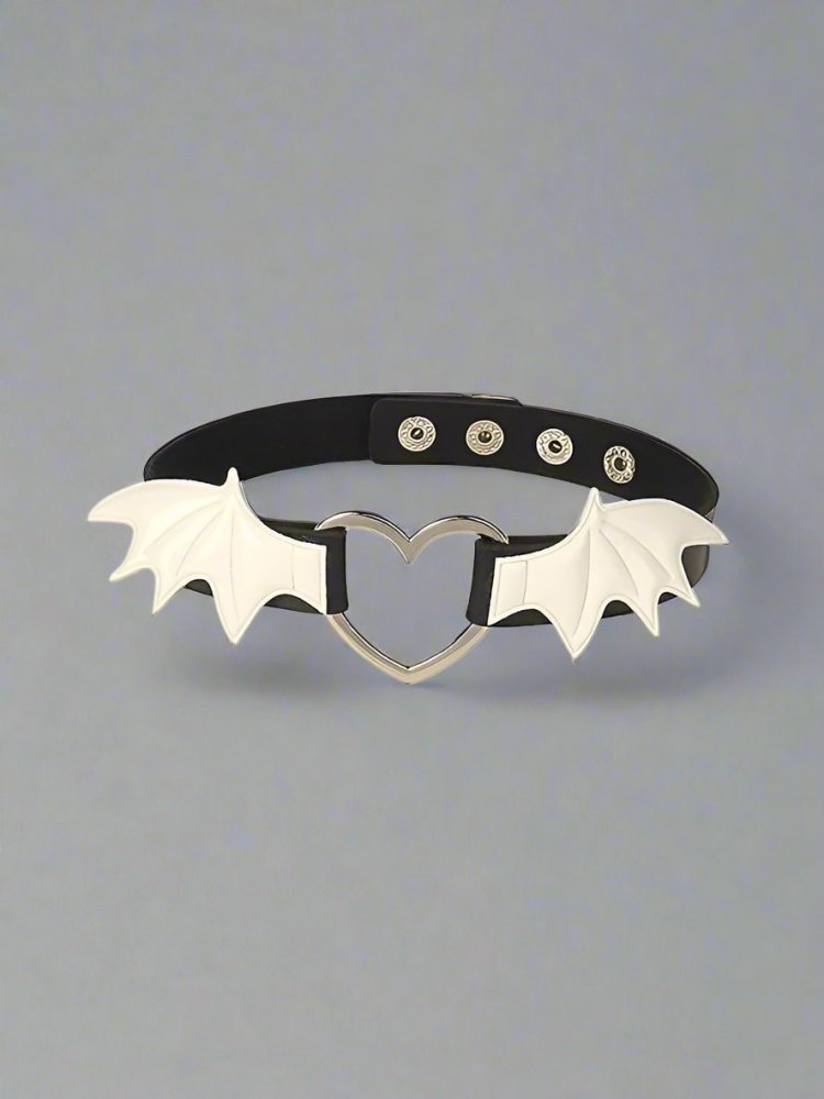 Goth Black Choker Cosplay Necklace - Harajuku White Bat Wing Choker - In Control Clothing