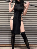 Goth Cosplay High Split Side Sleeveless Dresses - In Control Clothing