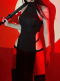 Goth Cosplay High Split Side Sleeveless Dresses - In Control Clothing