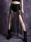 Goth Mesh High Split Midi Skirts - In Control Clothing
