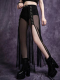 Goth Mesh High Split Midi Skirts - In Control Clothing