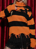 Gothic Striped Turtleneck Long Sleeve Sweater - In Control Clothing