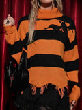 Gothic Striped Turtleneck Long Sleeve Sweater - In Control Clothing