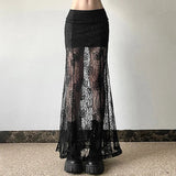 Gothic Style Lace Patchwork Long Maxi Skirt - In Control Clothing