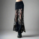 Gothic Style Lace Patchwork Long Maxi Skirt - In Control Clothing