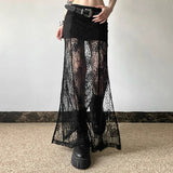 Gothic Style Lace Patchwork Long Maxi Skirt - In Control Clothing