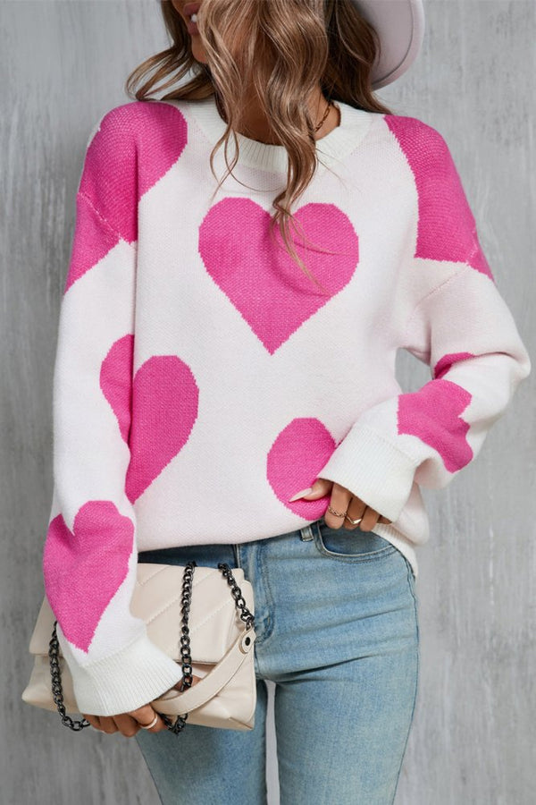 Heart Dropped Shoulder Long Sleeve Sweater
