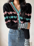 Heart Pattern Crop Cardigan Sweater - In Control Clothing