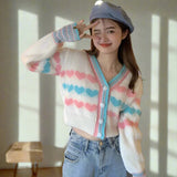 Heart Pattern Crop Cardigan Sweater - In Control Clothing