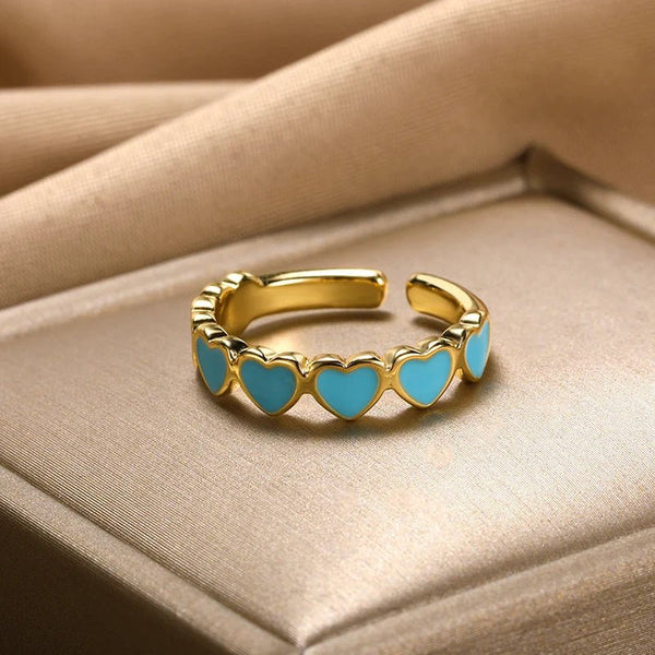 Heart Ring with Blue Detail Hearts in Gold Finish