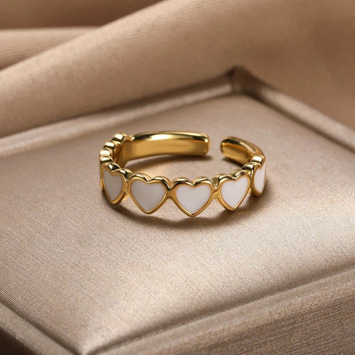 Heart Ring with White Detail Hearts in Gold Finish