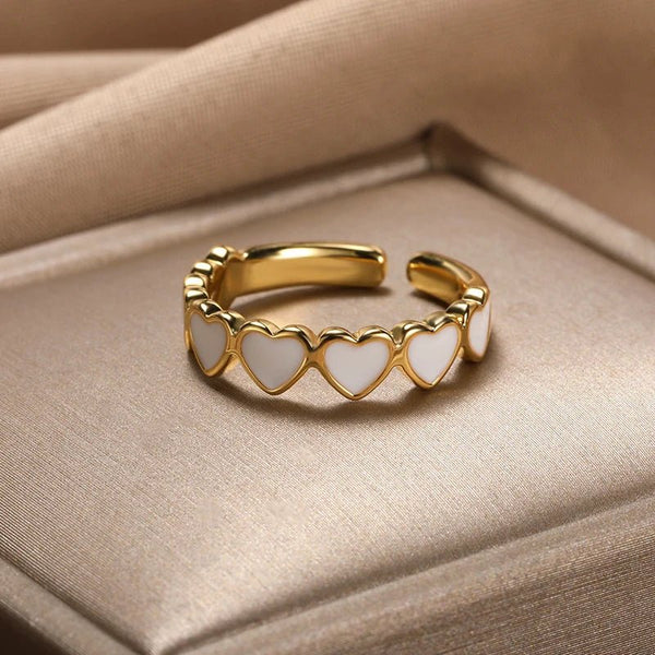 Heart Ring with White Detail Hearts in Gold Finish