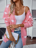 Heart V - Neck Button Up Long Sleeve Cardigan